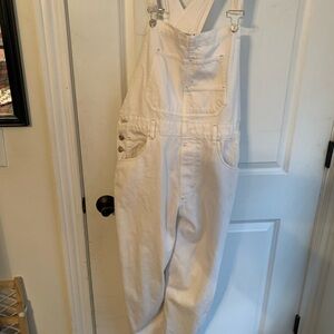 Free people White Denim Overalls size large NWOT